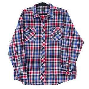 Blue Gear Button Down Shirt Mens 3XL Cotton Polyester Plaid Red Blue